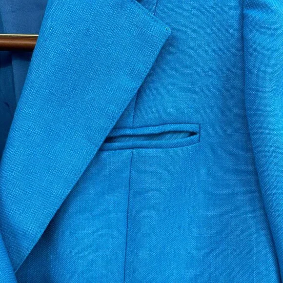 Vintage 80s 90s Bright Teal Blue Boxy Double Breasted Blazer Peabody House M - Picture 5 of 15